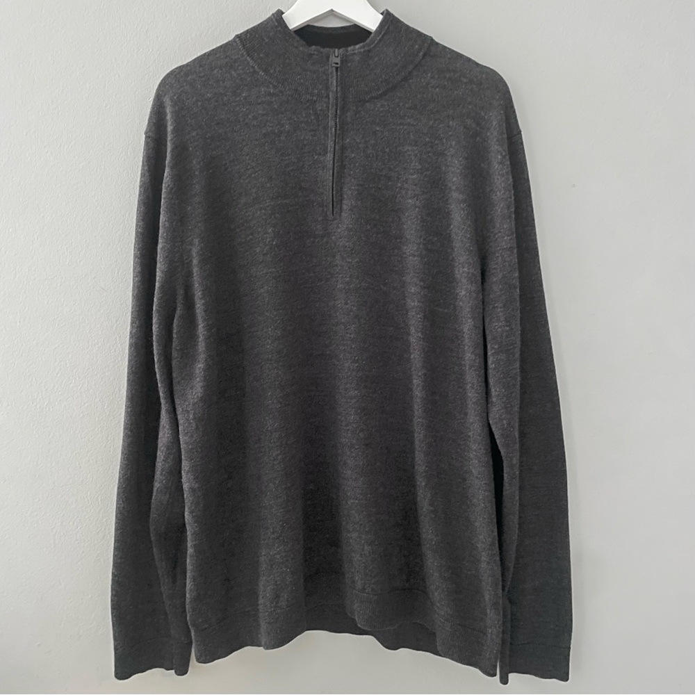 Gray Quarter-Zip Sweater Merino Wool Blend Seriously Soft by APT. 9, Men’s XXL